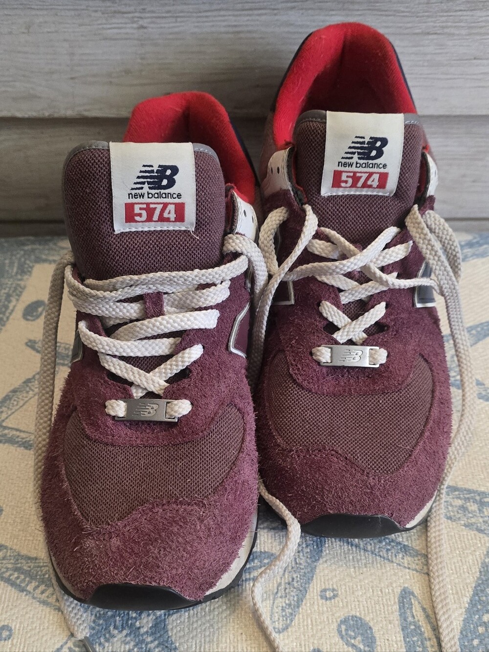 New Balance 574 Men’s Burgundy Retro Suede Mesh Athletic Sneakers, Size 12